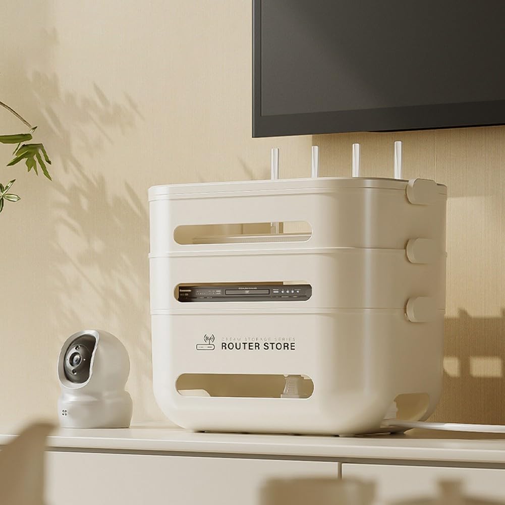 para almacenamiento Router WiFi para soporte Pared Organizador Cables TV Decodificador para estantería Flotante Hogar 32x22x11cm(Four layers)