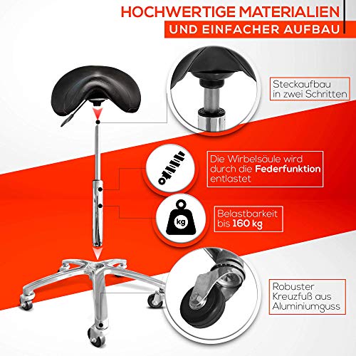 VAKON SALON - Ergonomischer Sattelhocker auf Rollen, höhenverstellbar von 55 - 75 cm - Drehhocker, Rollhocker… – Bild 4