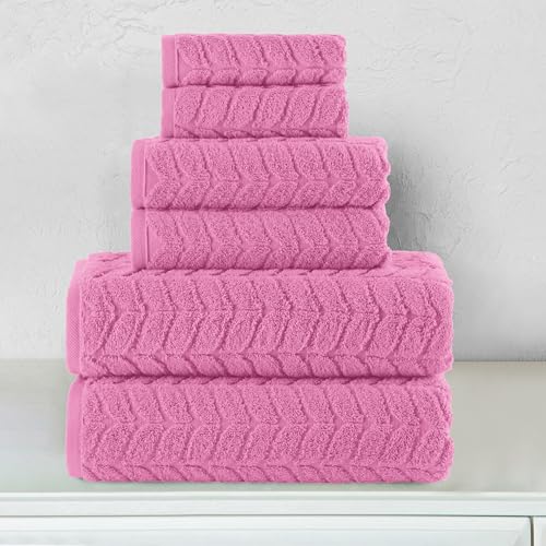 Image of Elegant Comfort Luxury 6-Piece 100% Turkish Cotton Jacquard Braided Textured Premium Hotel Quality Towel Set- Soft and Absorbent, Includes 2 Bath Towels, 2 Hand Towels and 2 Washcloths, Light Pink