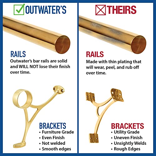 Outwater 6’ Bar Foot Rail Kit – Complete Undercounter Mount Hardware And Tubing, Brass Finish #TOP7