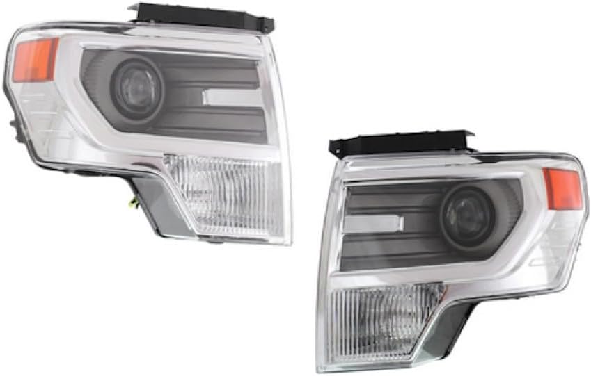 KarParts360 For Ford F-150 2013 2014 Headlight Assembly Passenger Side | CAPA | HID | Amber And Clear Lens | Chrome | Projector | Replacement For FO2519120, FO2519120C | DL3Z13008AB