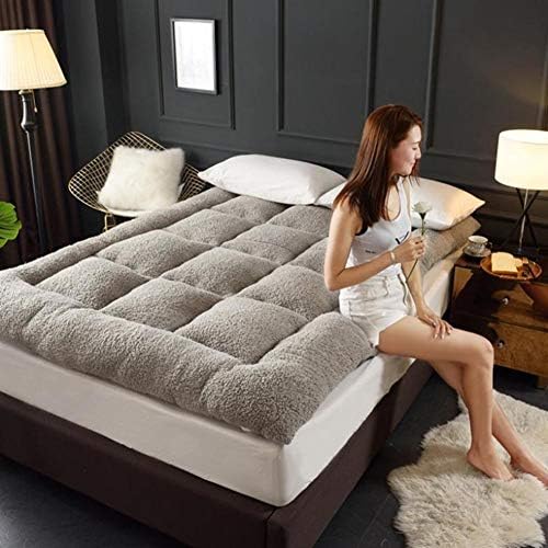 Redsun Thick Sleep Mattress Topper, Foldable 4 inch Berber Fleece Mattress Pads Protectors,Japanese Bed roll,Tatami Floor mat Full-Grey 180x220cm(71x87inch)