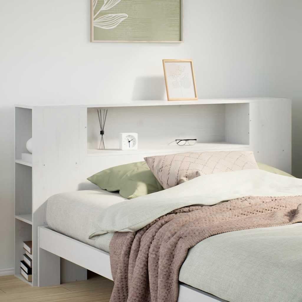 vidaXL Kopfteil, Bettkopfteil mit Stauraum, Freistehend Betthaupt für Holzbett Doppelbett, Holzkopfteil Bettzubehör Schlafzimmer, Weiß 140cm Massivholz Kiefer