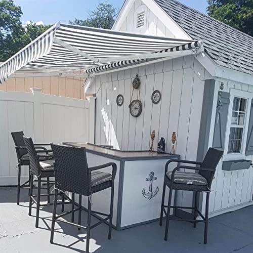 Aleko AW10X8GREYWHT-FBM Home Patio Awning | Retractable Handle Crank Deck Canopy thumb #6
