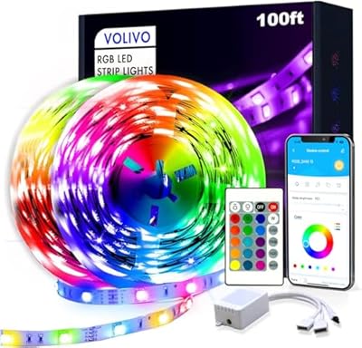VOLIVO 100ft RGB Led Strip Lights, Color Changing Led Light Strips Kit with 24 Keys IR Remote Control, Led Lights for Bedroom, Room, Home