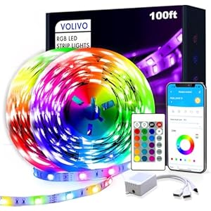 VOLIVO 100ft RGB Led Strip Lights, Color Changing Led Light Strips Kit with 24 Keys IR Remote Control, Led Lights for Bedroom, Room, Home