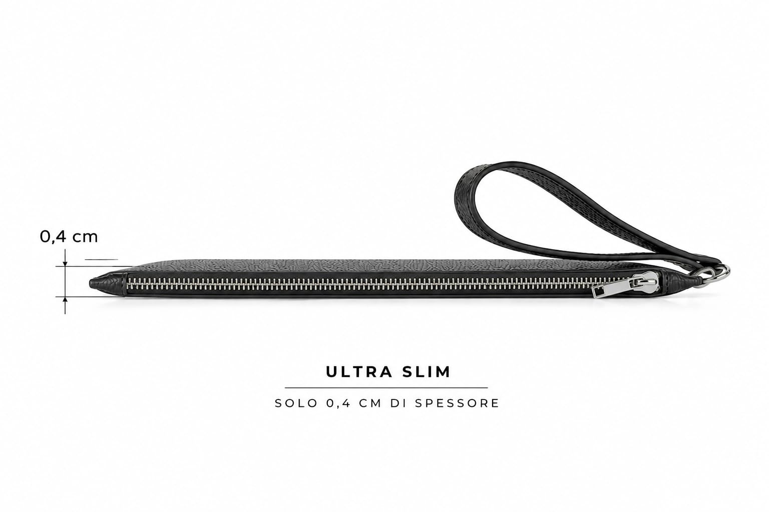 Pochette Uomo in Vera Pelle Made in Italy – Clutch Porta Documenti Slim 27 x 20 x 0,4 cm con Laccio Laterale e Zip in Metallo – Elegante Custodia Business