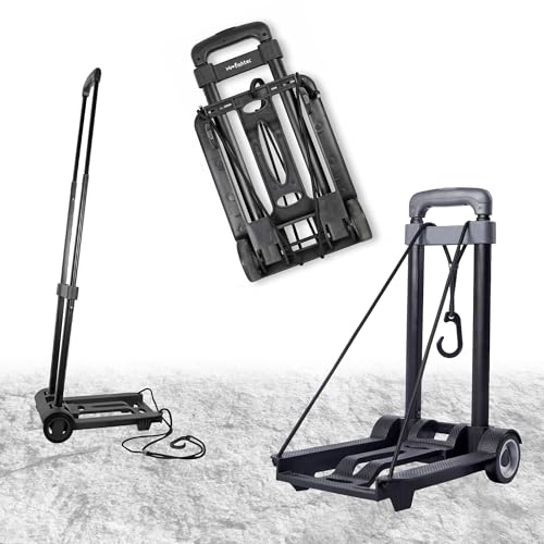 Carro Plegable Ultraligero   Mango telescópico 45 a 96 cm + Cuerda elástica   Carretilla Plegable de Aluminio 2 Ruedas de PU   Capacidad de Carga 30 kg   Ideal para mudanzas, Compras, Maletas