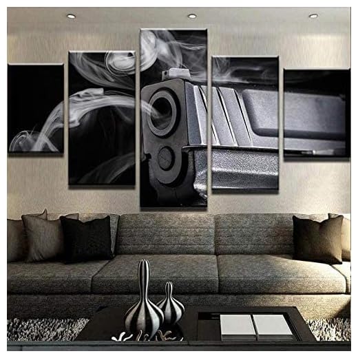 5 Piezas De Lienzo Pistola Armas De Fuego Lienzos Decorativos Xxl Cuadros Modernos Cuadros Para Pasillo Cuadros Decorativos Cuadros Para Dormitorios Modernos L/150 X 80 Cm/Dormitorio/Hotel/Restauran