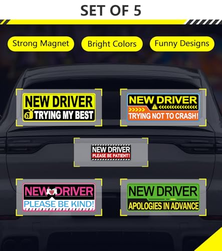 Image of New Driver Magnet for Car Please Be Patient New Driver Sticker Magnet Bumper Magnetic Signs for Vehicles 5Pcs