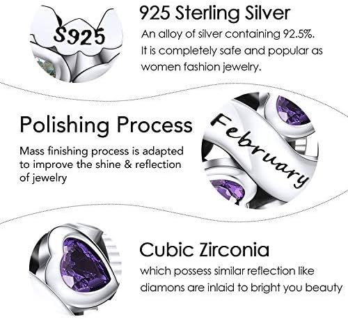 NINGAN Birthstone Charms 925 Sterling Silver Love Heart Openwork Bead for Charm Bracelets and Necklaces with 5A Cubic Zirconia, Birthday Mothers Day Jewelry Gifts Women - Image 3