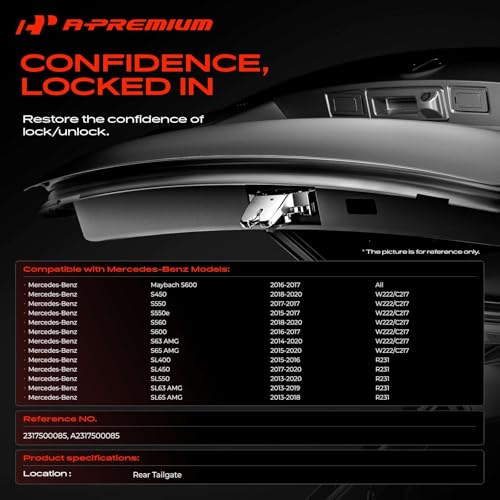 Image of A-Premium Trunk Latch Compatible with Mercedes-Benz SL550, S560, S63 AMG, S550, S450, SL450, SL400, SL63 AMG, S550e, S65 AMG, S600, Maybach S600, SL65 AMG