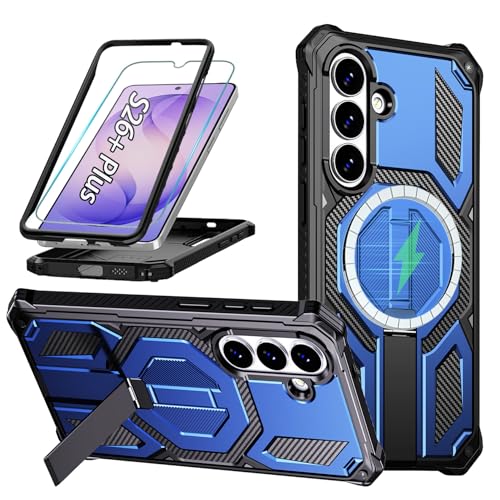 Image of S26+ Case Magnetic for Samsung Galaxy S26 Plus Phone: 6.7 Inch,with Screen Protector,[Compatible with MagSafe] Military Grade Drop Proof Protection Magnetic Case for 26+ Plus - Blue