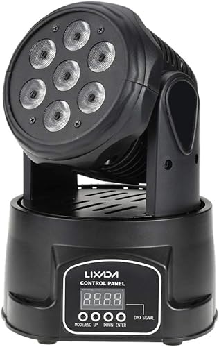 Lixada Luz de cabeza móvil de 7 x 10 W cabeza móvil 4 en 1 RGBW profesional 914 canales DMX-512 luces de DJ de 100 W CA 100-240 V sonido activo para