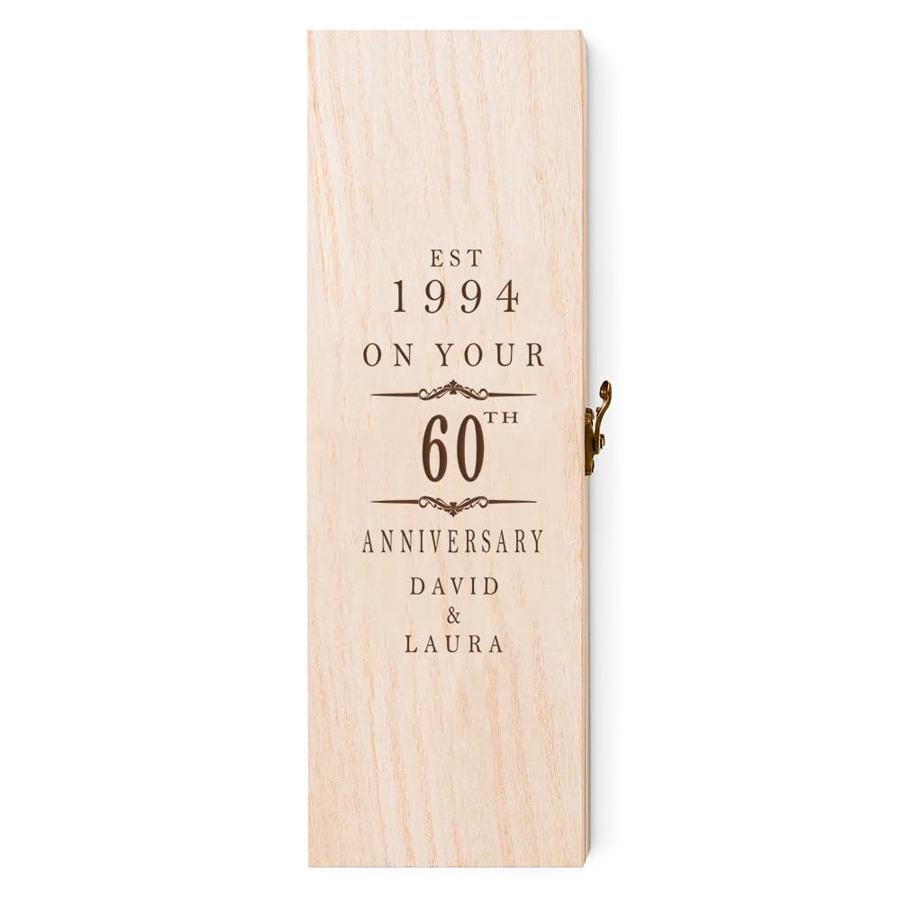 ukgiftstoreonline Personalised Wooden Wine or Champagne Box Anniversary Celebration 1st, 5th, 10th, 25th, 30th, 40th, 50th 60th