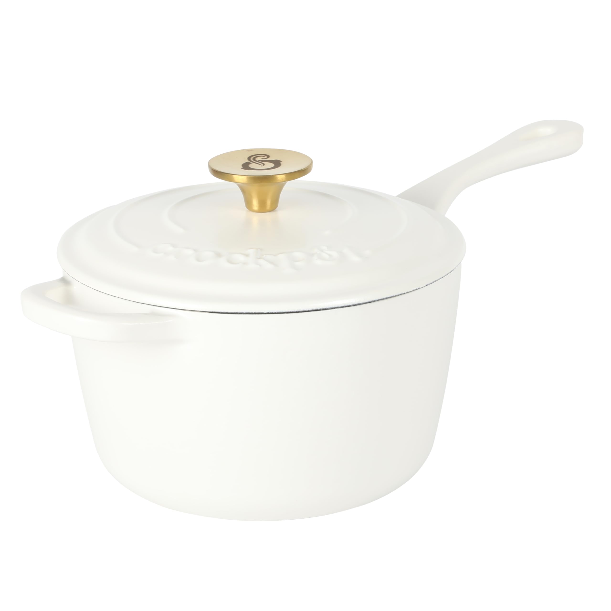 Crock-Pot Crock Pot 3 Qt Enamel Cast Iron Sauce Pan W/Lid - Matte Linen White