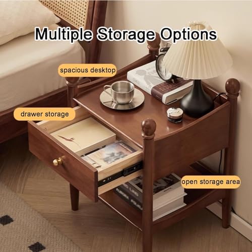 Wooden Nightstand with Open Shelf & Drawer - Stylish Side Table for Small Spaces, Perfect Bedside & Coffee Table with Storage - Modern Design for Bedroom & Living Room