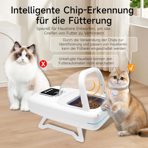 Futterautomat Katze, Futterautomat für Haustiere mit RFID-Halsbandanhänger, Erkennt 134,2 kHz 15-stellige Haustier-Chip-ID, Verhindert Futterdiebstahl, Geeignet für Nass- und Trockenfutter