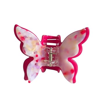Double Layered Butterfly Hair Clips,Cellulose Acetate Hair Clips,Small Claw Clips for Girl,Hair Accessories,Fuchisa
