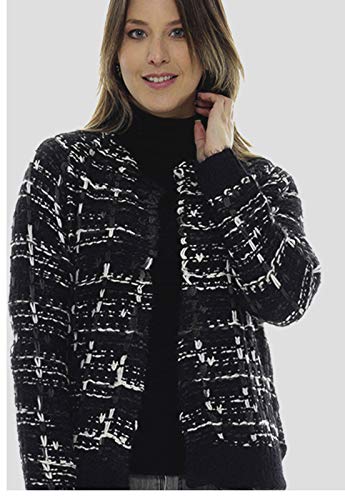 Casaco Aberto Xadrez Preto e Branco Sob com Lurex Preto