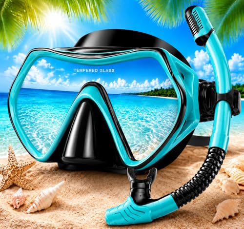 Hydomi Snorkel Set for Adults – Comfortable Leak-Proof Mask with Anti-Fog Tempered Glass, 180° Panoramic View & Dry Top Snorkel, Adjustable Diving Set for Holiday & Beach