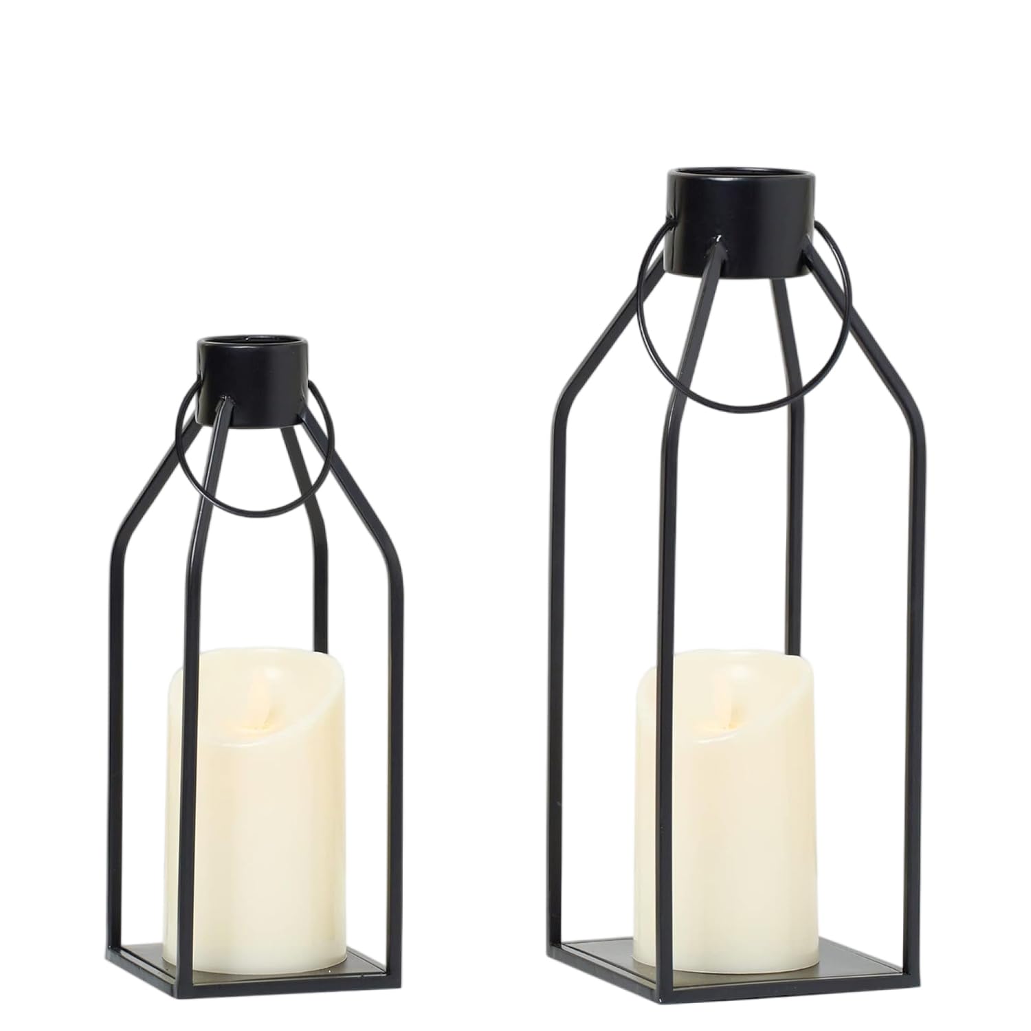 Funito Modern Farmhouse Lantern Decor- Black Metal Candle Lanterns for Christmas- Lanterns Decorative w/Timer Flickering Candles for Living Room,Home,Indoor, Outdoor,Table,Fireplace Mantle Decor