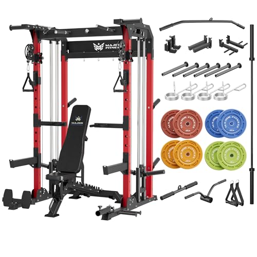 MAJOR FITNESS F22 Power Rack with Weight Bench, Barbell &
