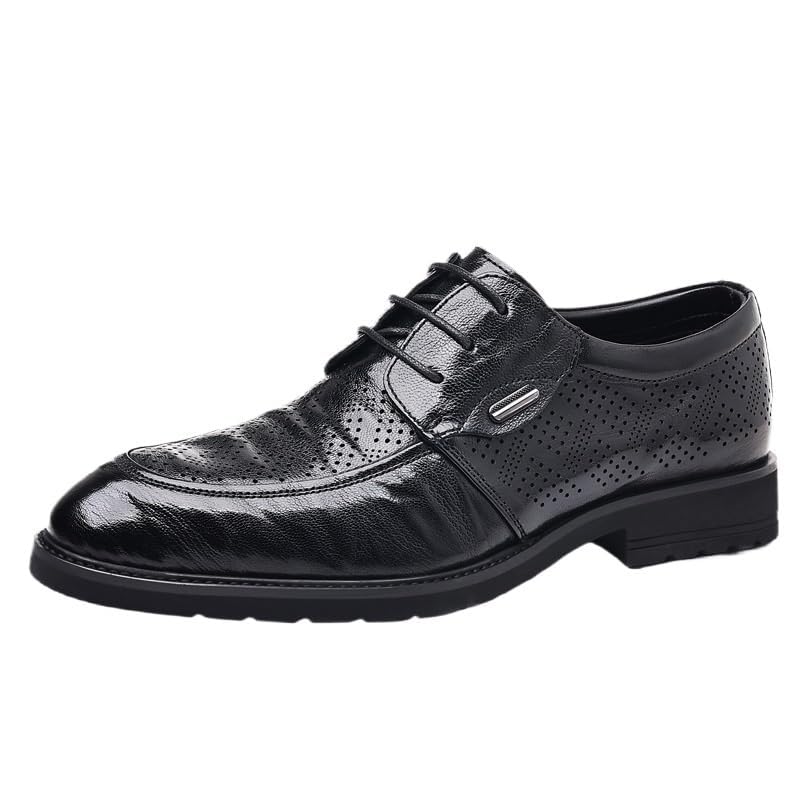 YZABEL Men's Patent Leather Flat Formal Oxford Shoes, Pointed Toe Lace-Up Breathable Stylish Casual Shoes, Soft-Soled Non-Slip for Daily Commuting Activity