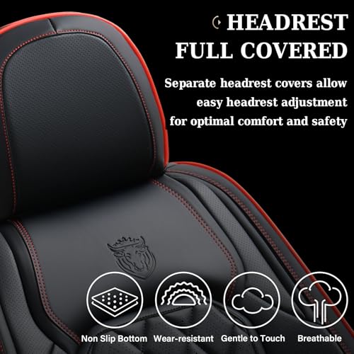 Image of Coverado Seat Covers, Car Seat Covers Front Seats, Black Red Line Car Seat Cover, Luxury Faux Leather Front Seat Covers, Seat Cushion, Waterproof Automotive Seat Covers Universal Fit Most Cars