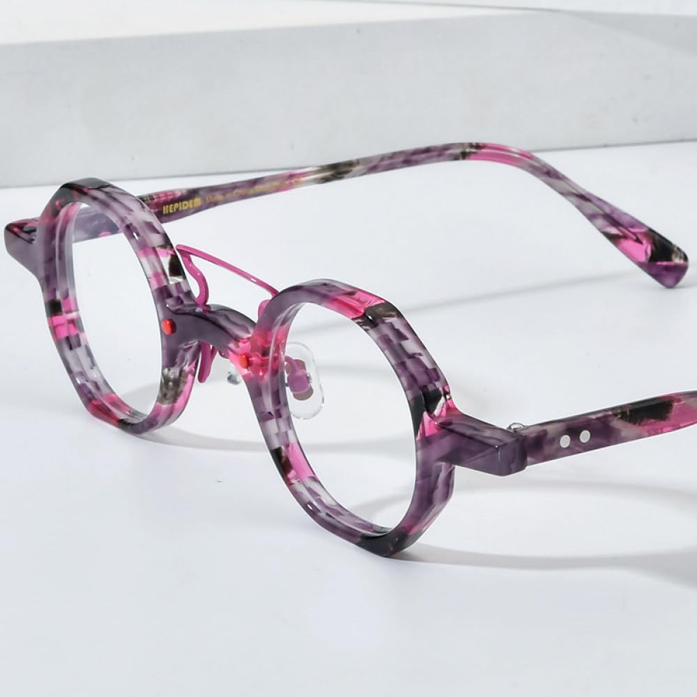 MUTYNE Montura de gafas de acetato para hombre, anteojos redondos Retro Vintage, gafas
