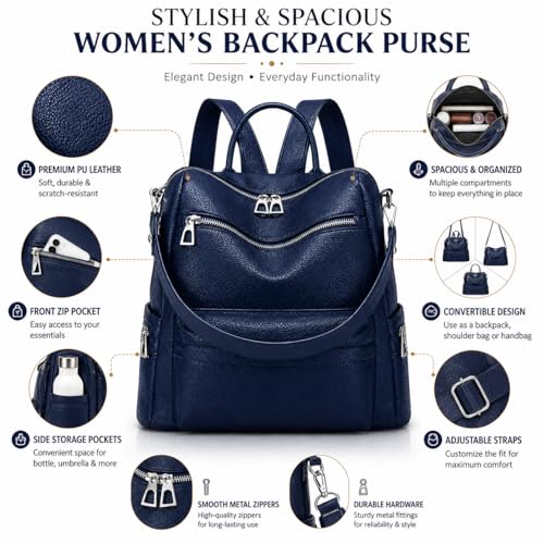 Image of Leather Backpack for Women | Large Capacity | College and Office use | PU Leather | shoulder bag for Ladies,