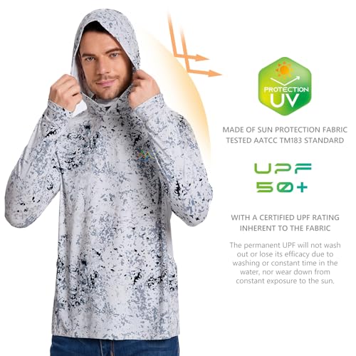 Image of Men's UPF 50+ Hoodie Shirt with Mask Long Sleeve Permanent UV Sun Protection Neck Gaiter Performance T for Outdoor