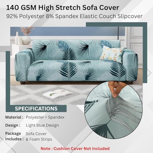 Image of Lukzer 5 Seater Sofa Cover - Light Blue | Universal Sofa Cover 3+1+1 Seater | 360 Fully Covered Anti-Slip Washable Couch Cover Protecter | 140 GSM Stretch Fit Polyester + Spandex Slipcover SC-008-05
