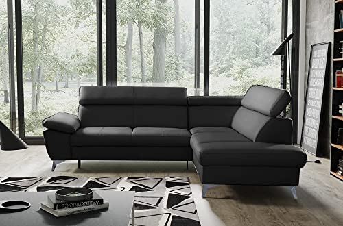 VENESETTI Canapé d'angle Convertible en Cuir Italien de Luxe 5 Places Warren II, avec Coffre, Noir, Angle Droit