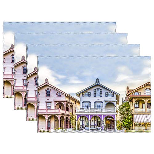 Yilooom Victorian House Row Placemats Set of 4 Victorian House Row Canvas Table Mats Washable Fabric Placemats for Kitchen Dining Table Decoration 12 X 18 Inches4
