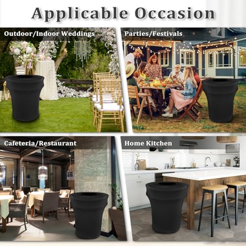 Image of BSTKEY 55 Gallon Stretch Spandex Trash Can Cover, 4 Pack Outdoor Fitted Waste Container Cover Round Garbage Can Covers for Wedding Party Commercial Fundraiser Decor, Without Trash Can (Black)