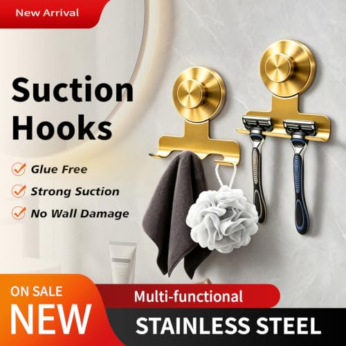 Image of 2026 New Drill-Free Stainless Steel Suction Cup Razor Holder for Shower | Multi-Use | Suction Cup Hooks Razor Holder for Shower, Mirror, Wall, Bathroom, Glass, Hanging Towels - 4 Pack