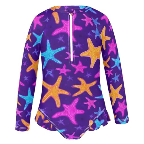 ALAZA Toddler Swimsuit Girl Bathing Suit Swimwear Rash Guard Bright Starfish Long Sleeve 3T2