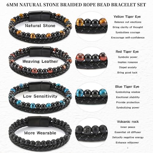 The Guardian - Son's Tiger Eye Protection Bracelet, Personalized Leather Black Beaded Bracelet with Engarved Name, Handmade Cuff Bracelets Men's Birthday Weave Gift Jewelry4