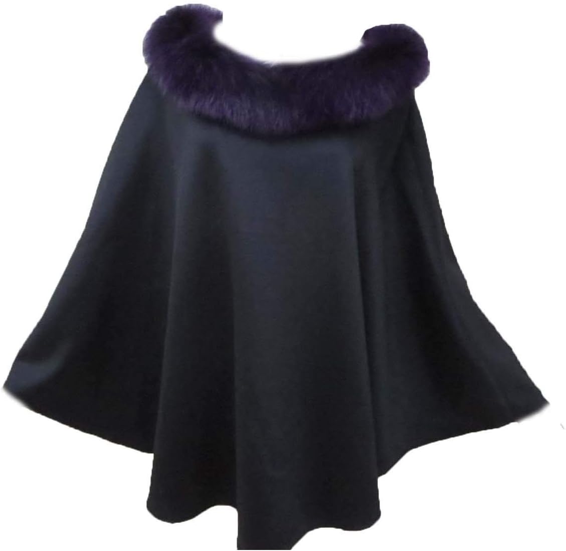Women's Pullover Poncho Shawl Wrap Cloak With Real Fox Hair Collar Pashmina