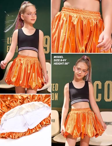 Image of Perfashion Girls Bubble Skirt Metallic Puff Balloon Cute Mini Skorts Dance Outfits with Shorts 4-13Y