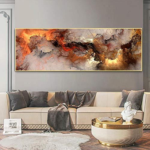 Affiche nuage coloré abstrait, impression sur toile orange 60x180cm