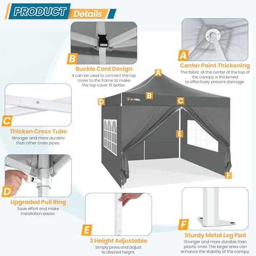 Image of Hoteel 10x10 Pop Up Canopy Tent, Heavy Duty with Durable Frame, 4 Sidewalls