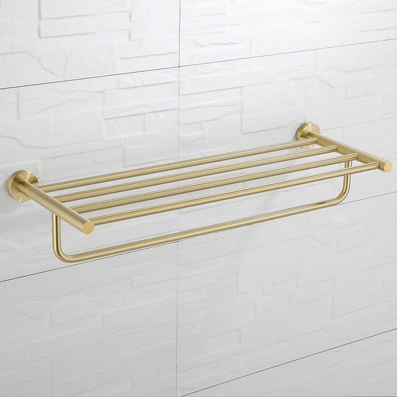 Porte-serviette double mural étagère salle de bain support brossé - 4