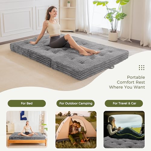 53% Off MAXYOYO Tri-Fold Mattress Sofa Bed, Queen, Grey