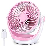 Aluan Desk Fan Small Table Fan with Strong Airflow Ultra Quiet Portable Fan Speed Adjustable Head 360°Rotatable Mini Personal Fan for Home Office Bedroom Table and Desktop, Pink