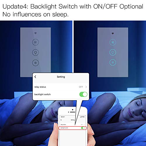 Moes Wifi Smart Light Dimmer Switch With Rf433 Remote Controller, 3 Way Muilti-Control Association Smart Life/Tuya App Relay Status Backlight Switch Off Works With Alexa Google Assistants,White Touch #TOP4