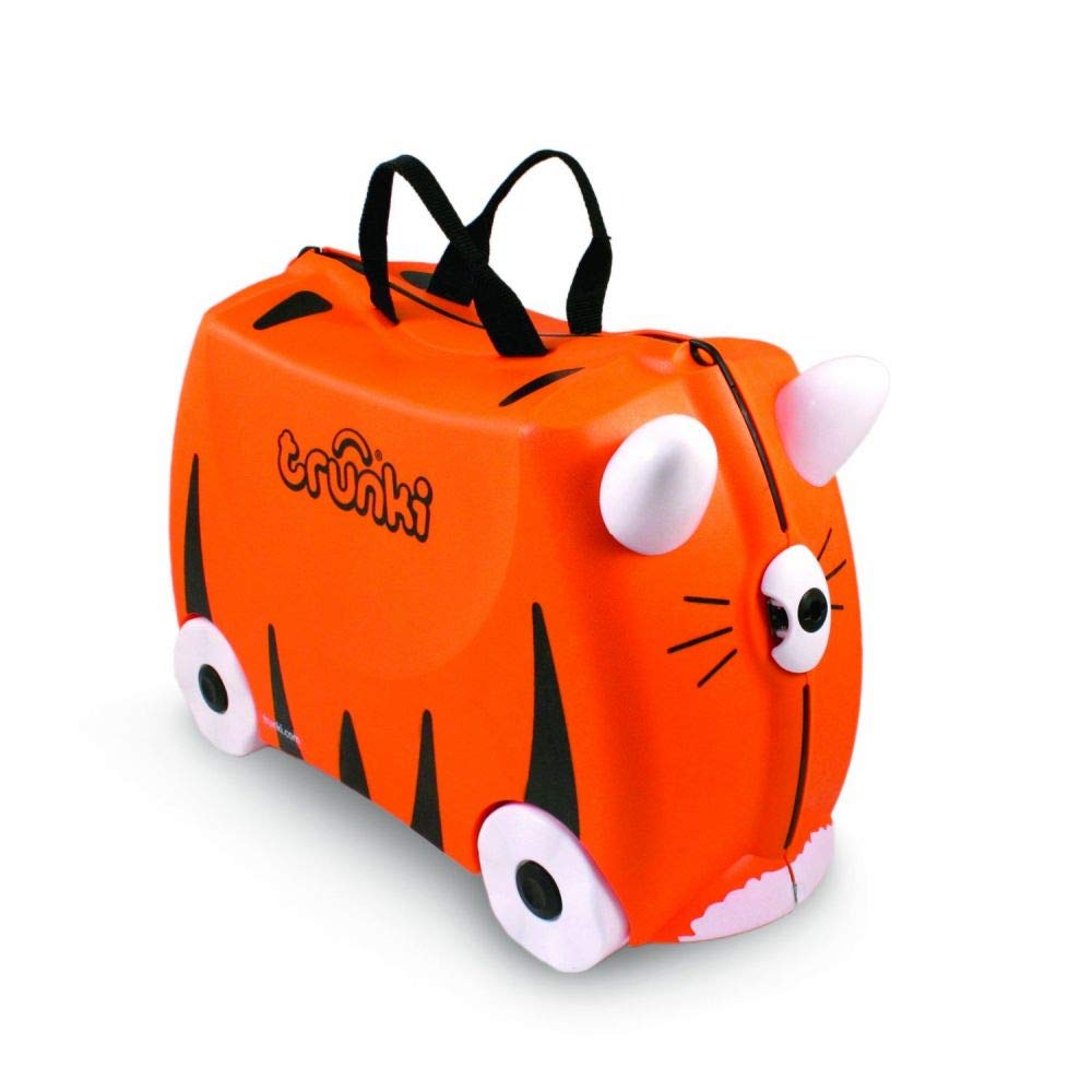 Ride-On Kids Suitcase | Tow-Along Toddler Luggage | Carry-On Cute Bag with Wheels | Kids Luggage and Airplane Travel Essentials: Tipu Tiger Orange