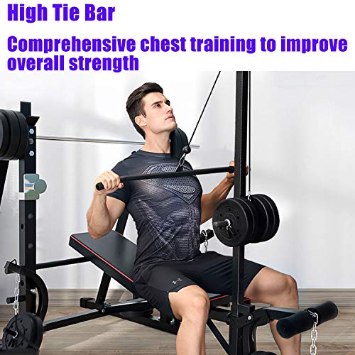 Adjustable Weight Bench, Foldable Fitness Weight Bench with Squat Rack, Leg Extension, Preacher Curl, Multifunctional Workout Station Weight Bench for Home Gym, Bench Press, Excluding Barbell