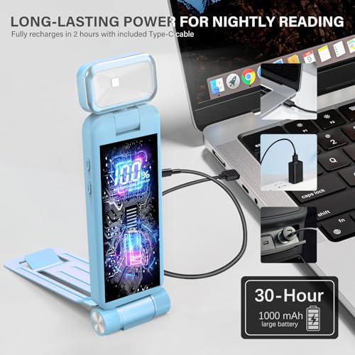 Image of KTEBO Rechargeable Book Light with Clip & Battery Indicator, 9 Luminescence Modes, USB-C Portable 1.6 oz Ultralight Lamp for Night Reading in Bed, Readers - Blue